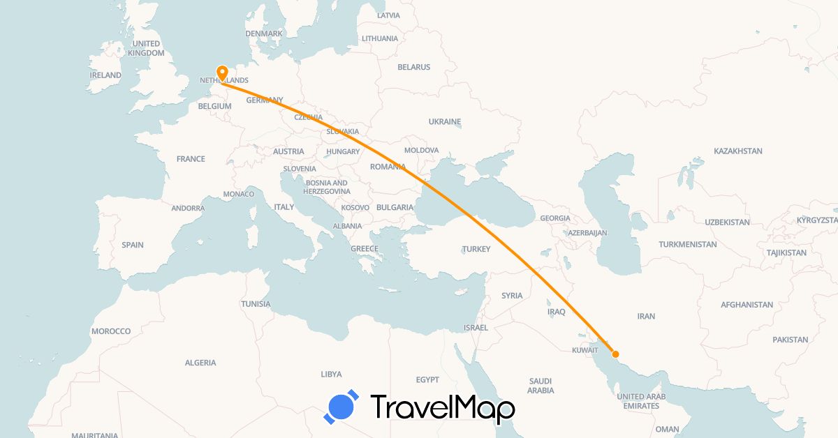 TravelMap itinerary: driving, hitchhiking in Iran, Netherlands (Asia, Europe)